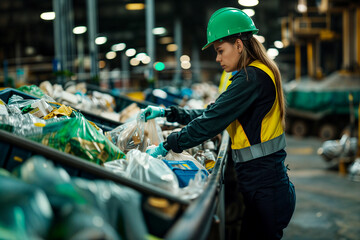 Woman working at a recycling center
