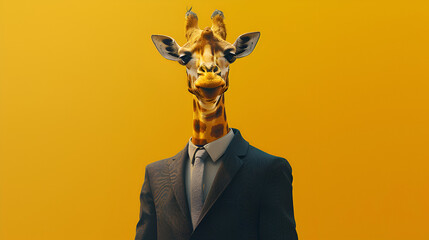 Abstract creative illustrated minimal portrait of a wild giraffe, generative Ai - obrazy, fototapety, plakaty