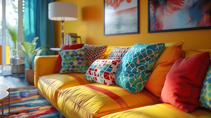 Illustrate a modern and colorful apartment interior