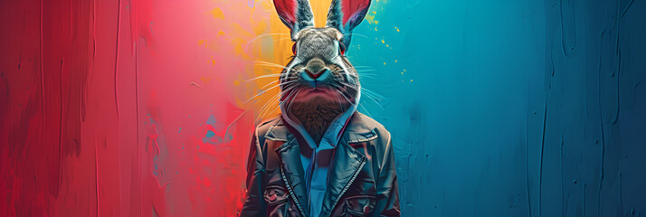 Abstract modern Easter bunny dressed standing and posing, generative Ai