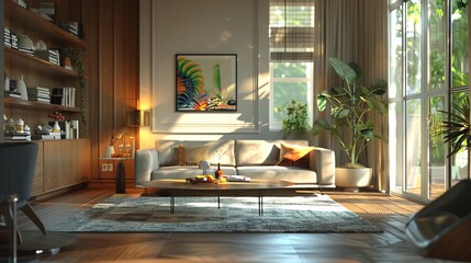 Illustrate a modern and elegant apartment room - obrazy, fototapety, plakaty