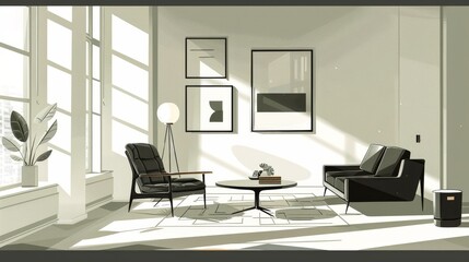 Illustrate a modern and minimalist apartment interior