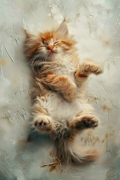 An adorable ginger kitten is the picture of tranquility
