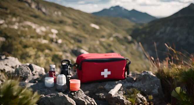 First aid kit in the mountains.