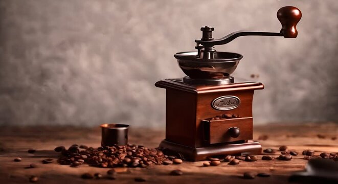 Coffee beans in a mill machine to grind coffee.