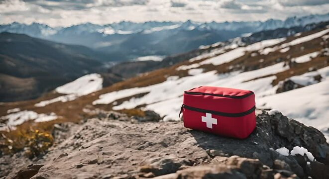 First aid kit in the mountains.