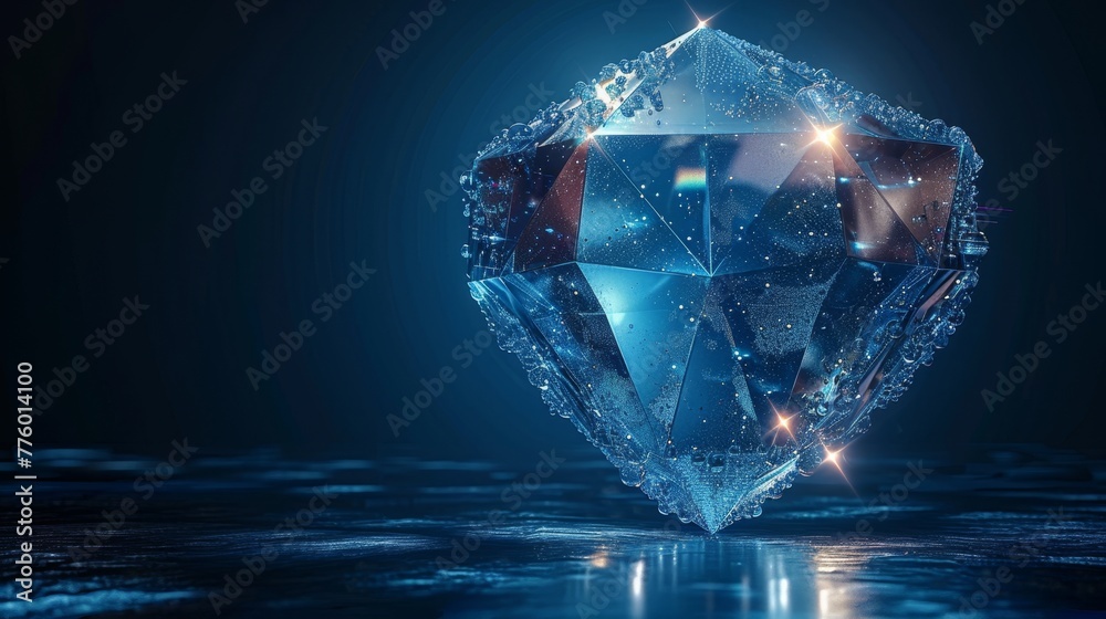Poster geometric dome shield modern illustration on a blue background. a futuristic abstract shield in a tr