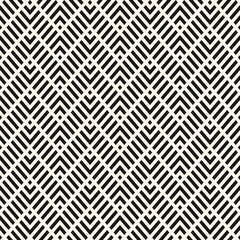 Geometric line seamless pattern. Vector chevron texture. Black and white zig zag stripes, grid, lattice, diagonal lines. Abstract minimal zigzag background. Simple geometry. Repeated decorative design - 776014361