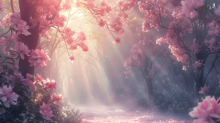 Plexiglas foto achterwand Enchanted Pathway Through Blooming Pink Azaleas © peyton