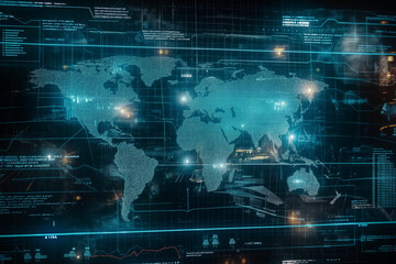 world map on virtual screen