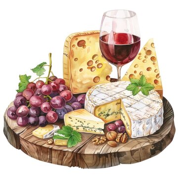 watercolor cheese grapes wine arrangement clip art preview