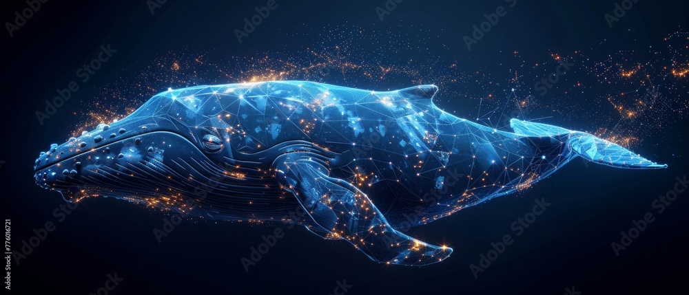 Aufkleber polygonal blue whale. illustration of a starry sky or comos. a whale with the shape of a line connec