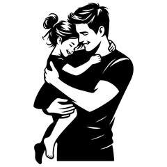 Children, father and daughter hug for love, trust or bonding together  black color silhouette 5