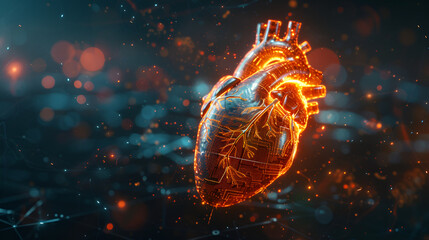 Anatomy of a human heart on ECG medical background, generative Ai