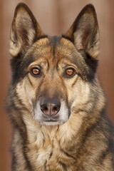 Fototapeta premium Close-up image of a German Shepherd Dog with focused gaze, displaying intelligence and alertness in its eyes
