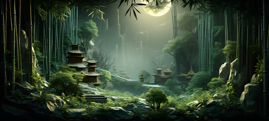 paper quilling bamboo forest, ai generative