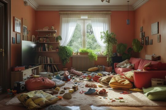 Living room children toys playground. Indoor baby. Generate Ai