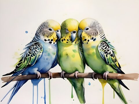 budgies orginal watercolor bird painting