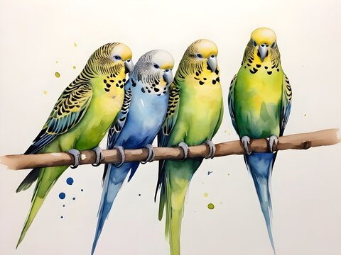 budgies orginal watercolor bird painting