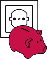Vector of a piggybank before an electricity plug - power economy concept