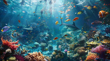 Fototapeta na wymiar coral reef and fish in underwater - generated by AI