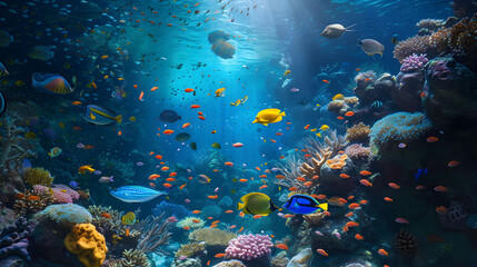 Fototapeta na wymiar coral reef and fish in underwater - generated by AI