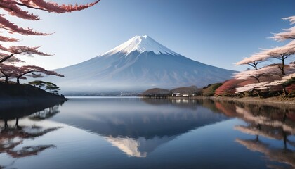 Captivating-Sunlit-Scene-Of-The-Mount-Fuji-In-Jap- - obrazy, fototapety, plakaty