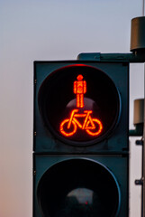 Red traffic lights for bicycles and people to stop