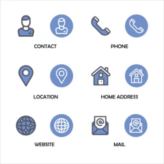 Fotobehang contact icon, phone icon, location icon, hone icon, website icon, mail icon © Creative