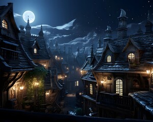 Halloween background with haunted house and full moon. 3d rendering