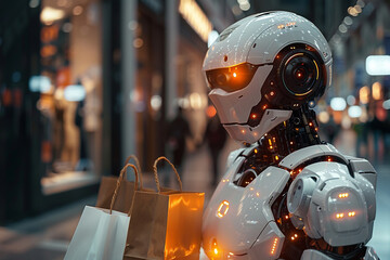Robot carrying shopping bag in mall