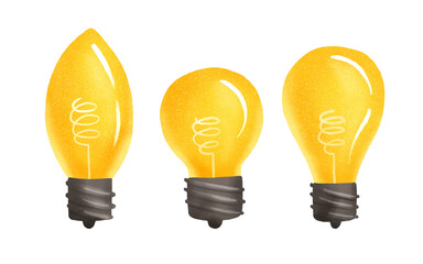 Hand-drawn light bulb. Idea. Cute baby illustration on isolated background