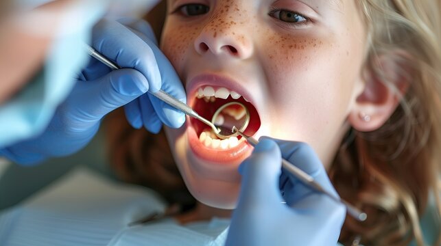 Dentist takes care of children's teeth Close up in the dental room Emphasizes the complexity of dental procedures.