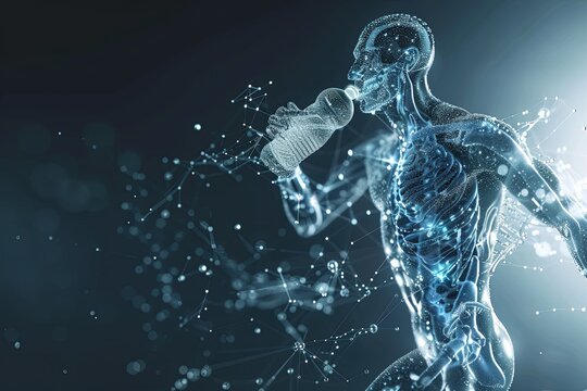 3D rendered infographic showing the impact of hydration on athletic performance