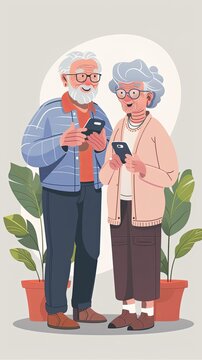 Elderly couple using a smartphone app to manage medication reminders and schedule telehealth visits