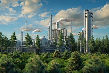 Fototapeta na wymiar Eco-Friendly Industrial Plant in Forest Landscape