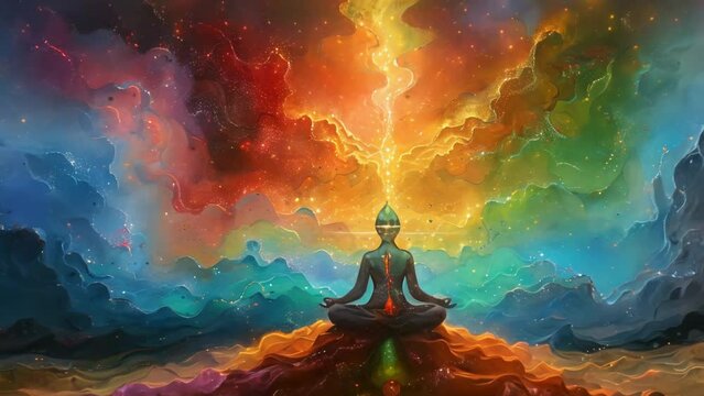 Meditate person sit lotus pose illustration. Mental health concept. Body and mind therapy. Spiritual meditation. People find zen harmony Feeling Chakra Energy. Aura Fields. Spiritual practice.