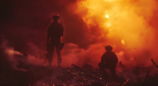 soldiers  silhouette on  battlefield 