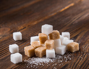 Gros plan de sucre blanc et brun
