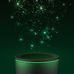 Green Podium With Green Neon Circle And Glitter