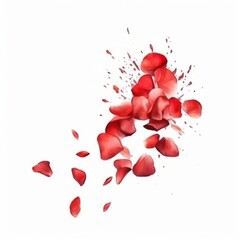 KS Falling rose petals flying in the air on white backgro