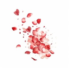KS Falling rose petals flying in the air on white backgro