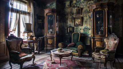 beautiful Victoria room ,Interior of a vintage room, antique furniture.	

