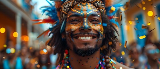 Vibrant outdoor carnival with people in alien masks celebrating in festive Mardi Gras spirit. Concept Outdoor Carnival, Festive Mardi Gras, Alien Masks, Vibrant Celebration, Joyful People