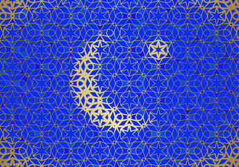Abstract background with islamic ornament, arabic geometric texture. Golden lined tiled motif.