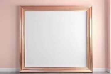 Gold Framed Mirror Against Pink Wall mockup