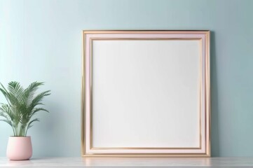 Picture Frame on Shelf Next to Potted Plant mockup