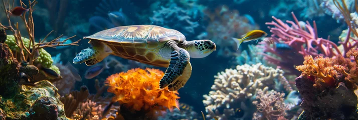 Foto auf Acrylglas coral reef with fish and turtle © Syukra
