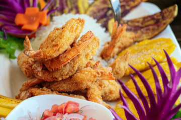 Breaded shrimp in close-up shot