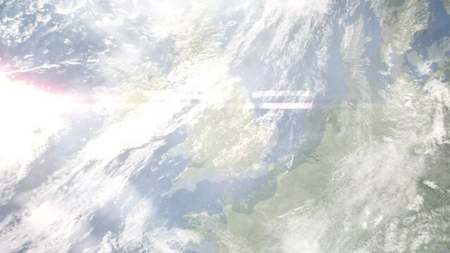 Zoom in from space and focus on Burton-upon-Trent, UK. 3D Animation. Background for travel intro. Elements of this image furnished by NASA